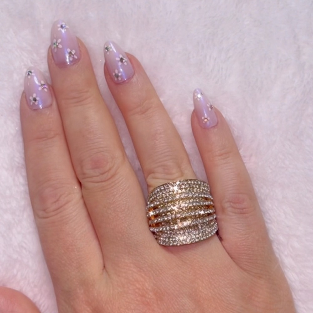 Multi-Row Pave Crystal Statement Ring - Stretchy - image 1